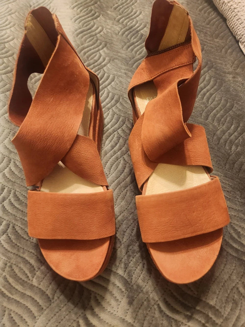 Eileen Fisher - Womens Leather Platform Wedge Sandals in Rust Orange